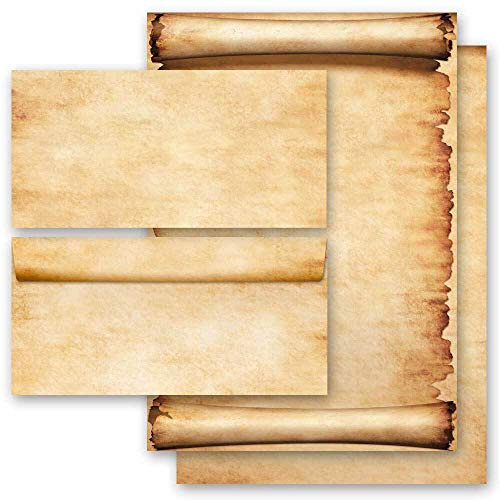 Set di cancelleria Antico & Storia, PERGAMENA 50 fogli di carta da lettera e 50 buste DIN LANG (senza finestra) | Paper-Media