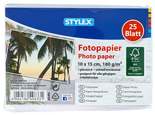 Stylex 40833 - Fotopapier 10 x 15 cm, 180 g/m², FSC-zertifiziertes Papier, weiß, 25 Blatt