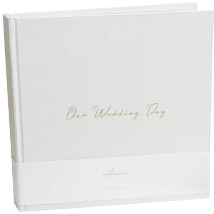 Amore By Juliana - 'Our Wedding Day' Grey Floral Photo Album - 5 x 7 / 50 pages - Keepsake Marriage Gift & Present