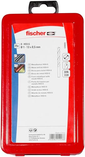 Fischer Set 25 Punte Trapano per Metallo, Box Metallico, Professionali in Acciaio HSS-G, Diametro 1-13 mm, Attacco Cilindrico, per Acciaio, Lamiera, Ferro, Ghisa, Alluminio, 536605