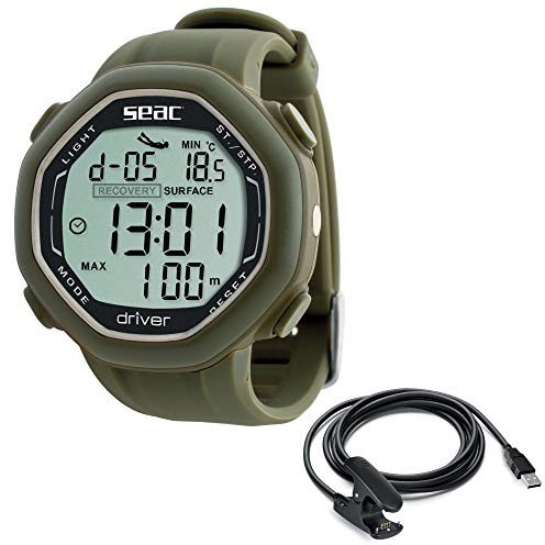 SEAC Driver, Computer da Polso per Immersioni in apnea con Download Dati Unisex Adulto, Verde + USB, Standard, Single