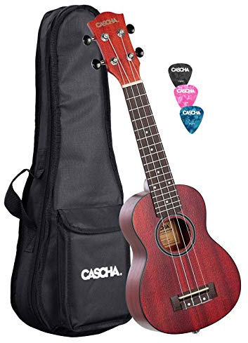 Cascha Mahagoni Sopran Ukulele Erwachsene & Kinder in Aquamarin - inkl. 3 Plektren & gepolsterte Tasche - Mahagoniholz-Ukulele für Anfänger & Fortgeschrittene - Aquila Nylon-Saiten