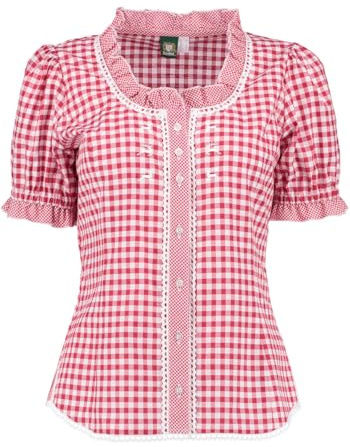 OS Trachten Damen Bluse Kurzarm Trachtenbluse mit Rundhalsausschnitt Poror, Größe:42, Farbe:mittelrot