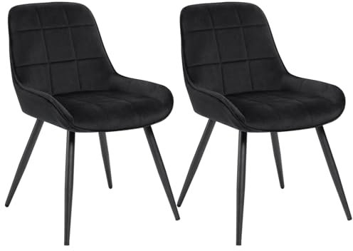 WOLTU Esszimmerstühle 2er Set, Polsterstuhl Samt, Küchenstuhl gepolstert, Akzentstuhl für Wohnzimmer Schlafzimmer Küche, ergonomischer Stuhl mit Rückenlehne, Schwarz, BH331sz-2