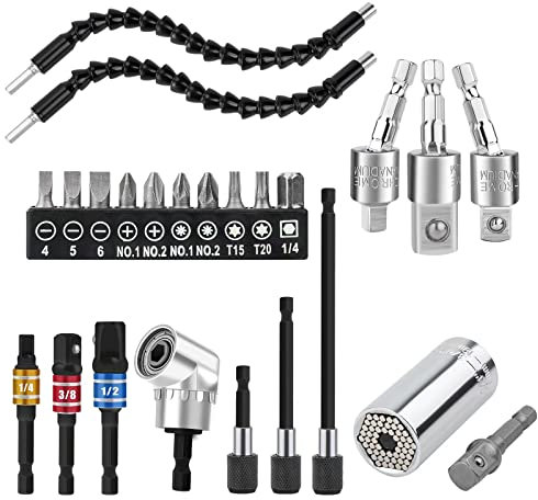 HUTHUHNHN Extensor flexible para brocas, vástago flexible, juego de brocas de extensión de 105°, adaptador angular, atornillador angular, brocas magnéticas (negro)