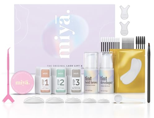 MIYA LASH | Lash Lift and Tint Kit & Brow Lamination Kit with Tint | Eyelash and Eyebrow Dye DARK BROWN | LVL Eyelash Perm and Brow Lift Kit | Upgraded Lash Lift Glue Balm