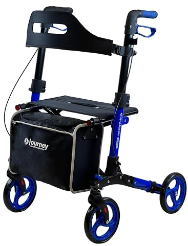 Journey UPWalker Breeze – Traditional Rollator Walker – Premium, Lightweight Adjustable Upright Rollator Walker with Seat for Adults, Seniors & The Elderly – Blue Frame