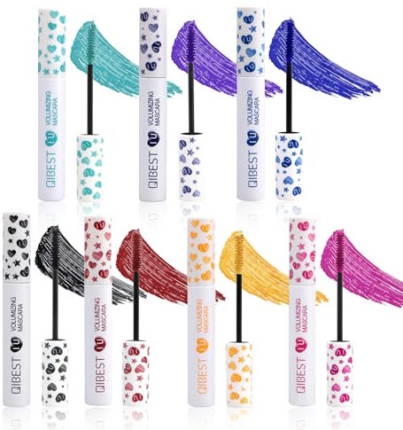 Joyeee 7farben Mascara Wimperntusche Wasserfest, Wimpernfarbe Blau Schwarz Grün Braun Lila Wimperntusche, 3D Wimpern Volumizing Curling Thick Wischfeste Nicht Verklumpend für Mädchen Frauen
