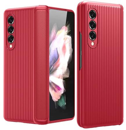 Scharnier-Gepäckschalenmembran Eingebautes gehärtetes GlasBildschirm-Telefonhülle für Samsung Galaxy Z Fold 5 4 3 Hülle Schutzhülle, rot, für Samsung Z Fold3