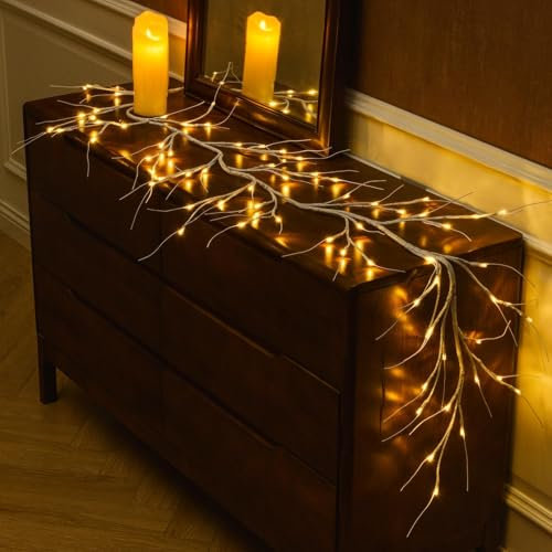 CAMANTU White Birch Garland with Lights 6ft 72LED