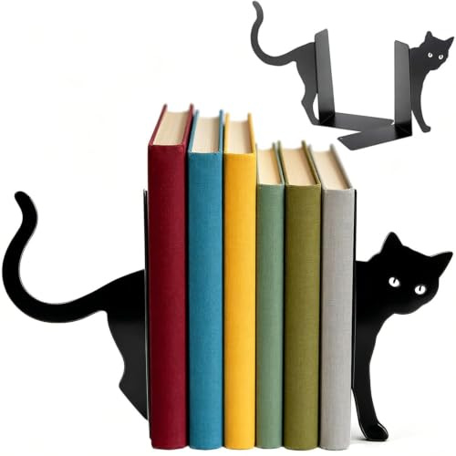 Zliger Serre-livres en métal, lot de 2 supports à livres de Noire, serre-livres noirs, décoratifs, pour les amoureux des livres et des chats