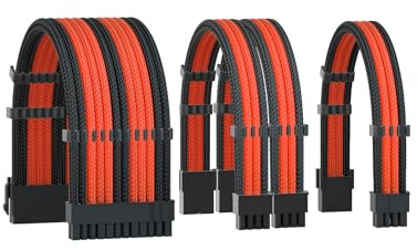 FormulaMod 16AWG PSU Extension Power Supply Cable Kit for GPU/CPU, 24 PIN/(6+2) PIN/(4+4) PIN Cable Management, 11.8inch with Combs(Black+Orange,BKP)
