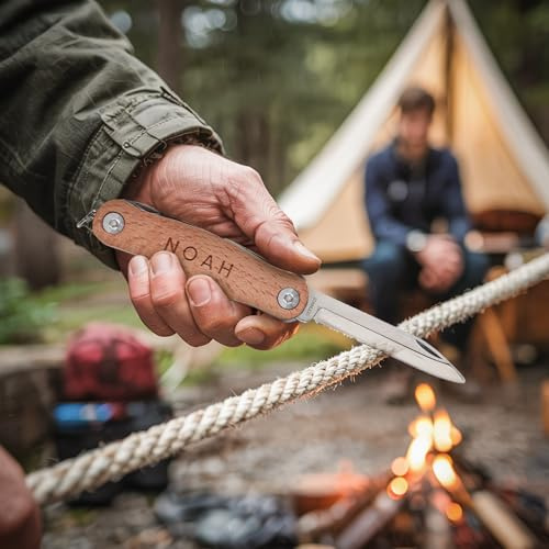 your surprise Personalisiertes Taschenmesser mit Gravur – Taschenmesser aus Buchenholz, personalisiertes Geschenk für Männer