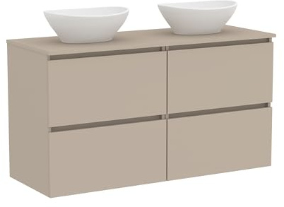 Baikal Mueble de Baño Klay. Mueble MONTADO. 4 Cajones Suspendido con Lavabo sobre Encimera. Armario de Baño. Lavabo Ceramico. 120cm Visón.