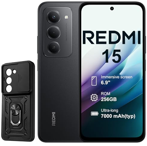 XIAOMI Redmi 15 Smartphone (Nior), 8GB/256GB SIM 4G, 6.9 Confortable pour Les Yeux,Pouces Batterie 7000 mAh, Charge Rapide 33 W et Charge inversée 18 W, Coque Inclus