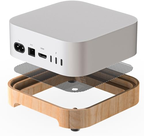 BRIMFORD Supporto in legno per Mac Mini M4/M4 Pro (2024) - Stabile con filtro antipolvere, dissipazione del calore ottimizzata, comodo accesso al pulsante di accensione