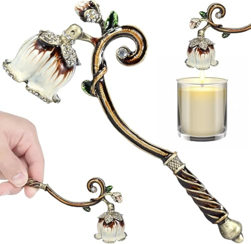 Apagador de velas, extintor de velas vintage con mango largo, recortador decorativo de mecha de vela de metal antiguo como regalo para decoración del hogar, apagadores de velas para todas las velas