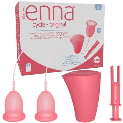 Enna Cycle S - APPLICATORE + 2 COPPETTA Mestruale + CONTENITORE per la STERILIZZAZIONE / FDA Approvata /3 TAGLIE / SILICONE di grado MEDICALE