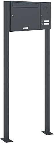 AL Briefkastensysteme 1er Standbriefkasten Anthrazitgrau RAL 7016 mit Klingel als 1 Fach Briefkastenanlage in Postkasten Briefkasten Design modern