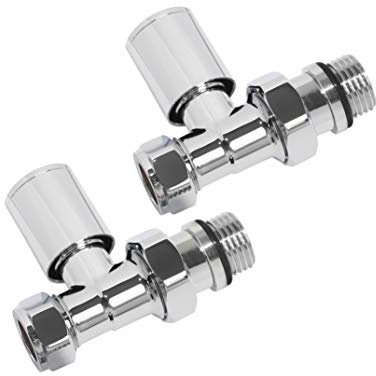 Ultraheat Round Straight Manual Radiator Valve + Lockshield Set 15mm Chrome (Straight)
