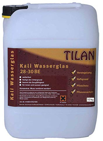 10 kg TILAN Kaliwasserglas | Versiegelung - Haftgrund - Pilzschutz - Pflanzenschutz | Wetterfest |festigt den Untergrund | hemmt die Saugfähigkeit | für innen und außen geeignet (10 kg)