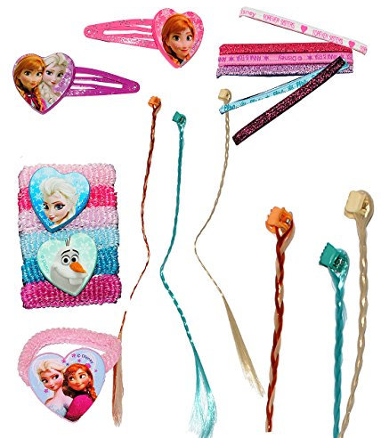 alles-meine.de GmbH 17 TLG. Set Haarspangen/Haarclips mit bunten Haaren - die Eiskönigin - Frozen - für Kinder Mädchen Schmuck Haarschmuck & geflochtenen Haarsträhnchen -..