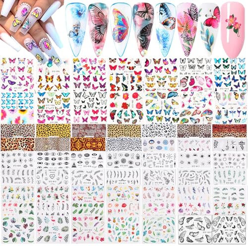Rosymormor 78 Fogli Adesivi per Unghie Fai da Te, Trasferimento d'acqua, Farfalle, Fiori, Lettere e Filigrana Colorata per Nail Art, Unghie e Unghie dei piedi, Decorazione Manicure