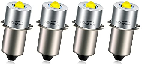 uiandsion P13.5S LED Torch Bulbs 6-24V Non-Polar 372LM White LED Replacement Light for Ryobi Milwaukee DEWALT Flashlights Work Lights, Pack of 4