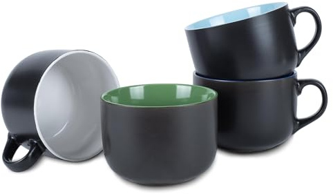 Elanze Designs 24 Oz X-Large Color Pop Mug Set of 4 - Perfect for Coffee, Cereal, Soup, Salad or Ice Cream Bowl, Oversized, Extra-Large Mugs, Blue Green White