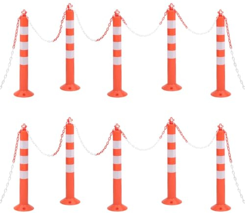 vidaXL 10x Absperrpfosten mit Kette Leitzylinder Leitpfosten Absperrung Warnpfosten Absperrpoller Parkplatz Flexible Pfosten Poller 75cm PE
