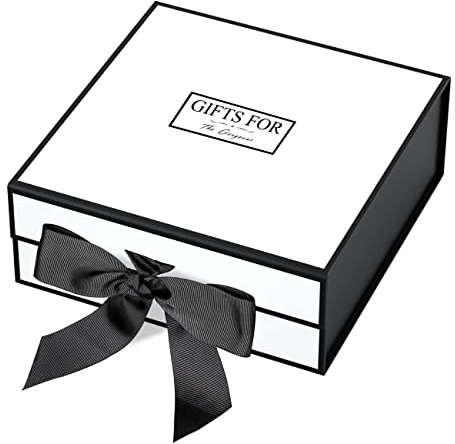 JiaWei Geschenkbox (Stil-1) 45 x 37 x 18 cm XXL, Geschenkkarton mit Magnetisch Deckel und Schleife, Grußkarten & Seidenpapier - Weiß