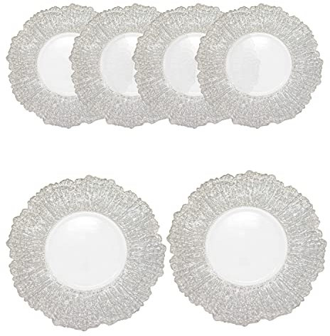 WedDecor Set di 6 sottopiatti rotondi da 33 cm, per centrotavola, presentazioni, matrimoni, banchetti, decorazioni da tavola per feste di Natale, colore: argento