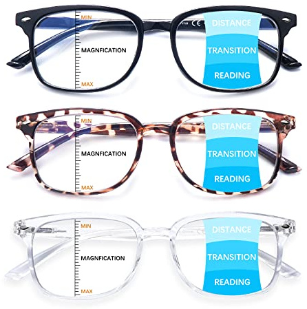 STASTEND Progressive Multifocal Anti Blue Light Reading Glasses for Women Men Fashion Eyeglasses Frame