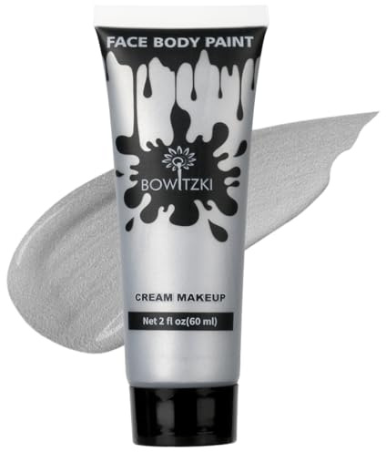 Bowitzki Face and Body Paint 2oz Cream Makeup 60ml Water Based Face Painting Special Effects For Adults Children Kids Halloween Christmas Party Stage Cosplay (Silber)