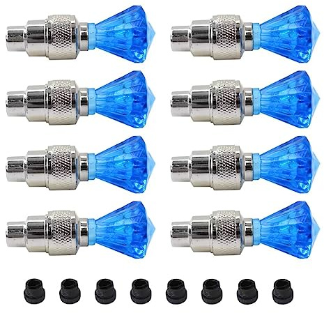 8 Pack Bike Bicycle Car Valve Stem Cap LED Light, Water Resistant Motorcycle Wheel Tire Light Lamp (Gem Shape, Blue)