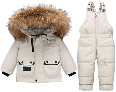 Acuryx Tuta da Neve 2 Pezzi da Neonato Capppotto con Cappuccio Saloppette Piumino Invernale da Bambini Bianco 12-18 Mesi