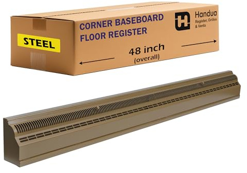 Fits 48-Inch Baseboard Space | Baseboard Air Register Grille | 48 External Length Vent Cover Grill | Adjustable Lever for Air Flow Control | Removable Faceplate | Brown