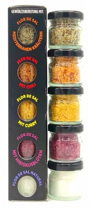 TERRAMAR MALLORCA - Flor de Sal BLACK EDITION, Gourmet Salz 5er Set, Meersalz und Gewürze aus Mallorca die ideale Geschenkidee (100g) | Meersalz und Gewürze aus Mallorca, Ideale Geschenkidee