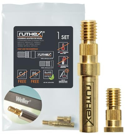 ruthex 2x Lötspitzen Adapter Weller Serie ET & LT - Lötkolbenspitze kompatibel mit Weller Lötkolben WE1010, WP80, WEP70 für ruthex Lötspitzen zum Einsetzen von Gewindeeinsätzen im 3D-Druck