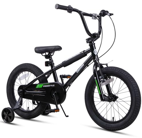 AVASTA 16 Tums Småbarnscykel för Över 4 Åringar Pojkar Flickor Ungdomar BMX-stil Cykel med Ringklocka, Stödhjul & Stödkärra, Svart
