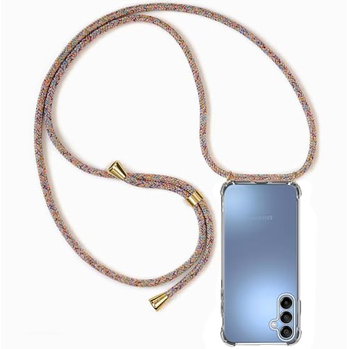ZYIMOU für Samsung Galaxy A15 Hülle mit Band, Handyhülle Samsung Galaxy A15 Handyband Hülle mit Kette Schutzhülle Kordel zum Umhängen Transparent Weich TPU Silikon Bumper, Rainbow