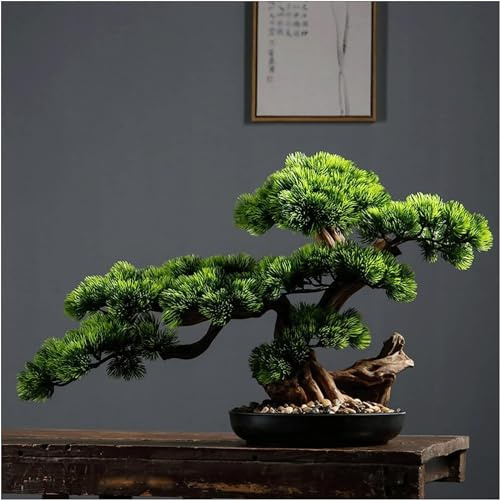 KARFRI Künstliche Bonsai Baum Bonsai Dekoration Gefälschte Pflanzen Indoor Potted Faux Kiefer Pflanzen Bonsai Baum Für Indoor/Outdoor Home Office Schreibtisch Dekoration(45x25x65cm)