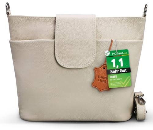Brise Art ELLIE Damen Umhängetasche Echtleder Handgefertigt Crossbody Bag | [Test SEHR GUT, Note 1.1], Echtes Leder, Schultertasche mit Ledergurt & wahlweise gemustertem Riemen, 6 Fächer, Made in Italy
