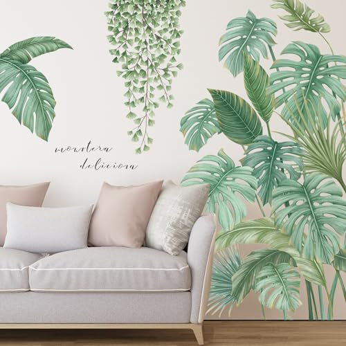 Adesivi Murali Camera da Letto Soggiorno Cucina Bagno Adesivi Piante Verde Foglie Decorano Vetrofania, Decalcomanie Decorazioni Parete Naturali Tropicali Decorativi per Mobili Carta Parati qualità