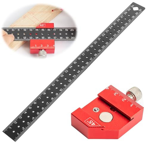 Ylinwtech Règle d'angle,Butée de règle,Outil de Mesure,Règle de Traçage,Règle à Coulisse,Équerre Combinée,pour Marquage à 90° & 45°, 0-300 mm pour Travail du Bois