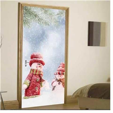 Türaufkleber Türtapete Türbilder Türposter Weihnachten Schneemann Tür Aufkleber Weihnachten Tapete Für Kinder Schlafzimmer Wohnzimmer Dekor Frohes Neues Jahr Selbstklebend (Farbe : N, Größe : 90x200