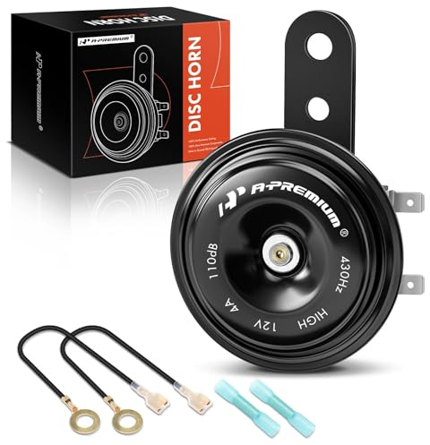 A-Premium Disc Horn High Universal Electric Horn - 12V 110 dB - Compatible with Passenger Car, Commercial/Off-Road Vehicle, ATVs, Scooter, Dirt/Pocket Bikes, Motorcycles & More, 76 mm
