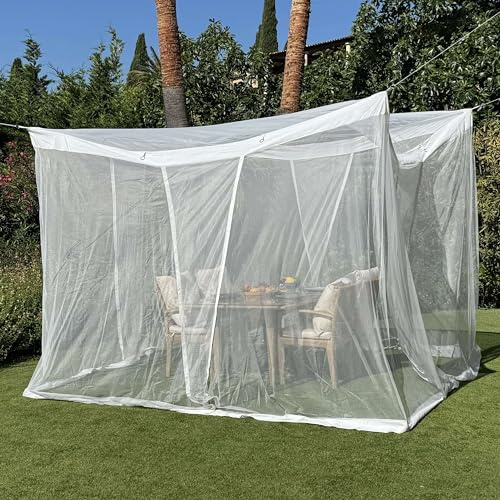 Moskitonetz für die Terrasse 2,5 x 2,5 m | Robustes Outdoor Mückennetz | XXL Fliegennetz für Pavillon & Garten | Großer Weißer Insektenschutz
