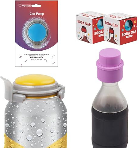 Drink Can Covers & Can Lids for Fizzy Drinks (3‑Pack) – 1 Vacuum‑Seal Can Lid + 2 Universal Soda Saver Caps, Reusable Carbonation Can Sealer for Beer & Soft Drinks
