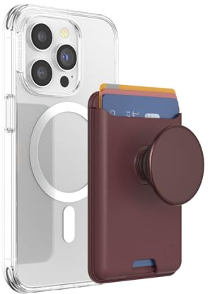 PopSockets Phone Wallet with Expanding Grip and Adapter Ring for MagSafe, Phone Card Holder, Wireless Charging Compatible, Wallet Compatible with MagSafe - Oxblood
